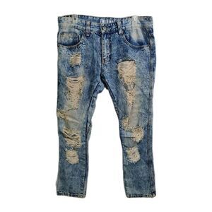 Trillnation Destroyed Jeans Ripped Distressed Acid Washed Denim Pants 32/30 Mens